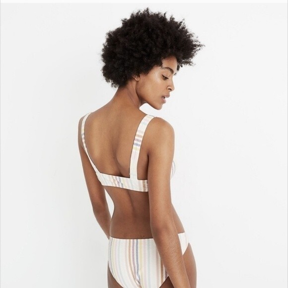 Madewell Seersucker Striped Bikini Top Tie Front XXS NWOT - Picture 2 of 8